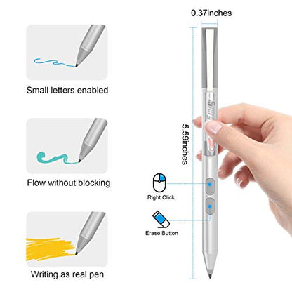 MPP Pen for HP Omnibook X Flip/Envy/Spectre/Pavilion x360 300 Day Battery | Palm rejection, 1024 pressure levels, tilt detection, 2 shortcut buttons, perfect for notes and professional drawing - color: platinum