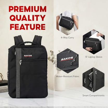 SAKOS Flash 3 in 1 Laptop Bag, 15.6 Inch Convertible Messenger, Shoulder Bag & Backpack, Water RepellentTravel Bag, Professional Work Bag for Men & Women, Briefcase with Laptop Compartment - Black - color: 2. Flash - Black/Grey