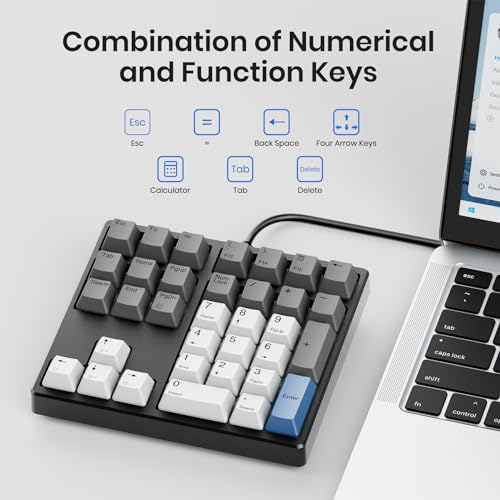 Kisnt KN34 Mechanical Numpad, Full-Function for Heavy Excel Financial | Wired 34 Keys Hot Swappable, PBT Keycaps with White Backlit, Laptop MacBook PC Desktop Compatible (Red Switch) - color: Red Switch