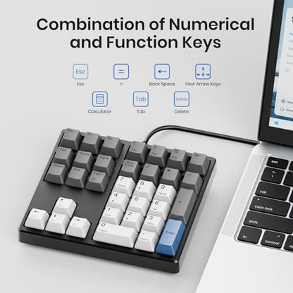 Kisnt KN34 Mechanical Numpad, Full-Function for Heavy Excel Financial | Wired 34 Keys Hot Swappable, PBT Keycaps with White Backlit, Laptop MacBook PC Desktop Compatible (Red Switch) - color: Red Switch