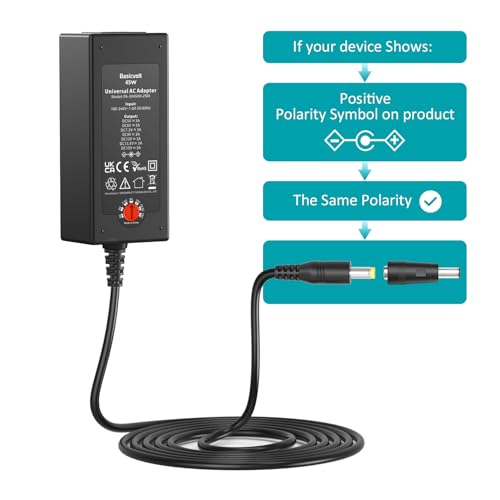 45W Universal 15V 13.5V 12V 9V 7.5V 6V 5V DC Power Supply, Switching AC Adapter Replacement Power Cord for LED Strip Lights Baby Monitor Security Cameras, Support 1A 2A 3A Max.