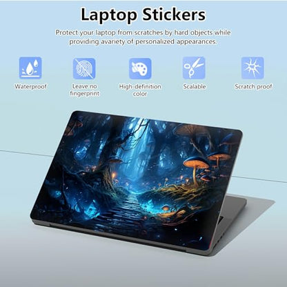 Universal Laptop Skin Sticker with 2 Wrist Pad Skins, Waterproof Scratch Resistant Vinyl Laptop Cover Decal, Cut to Fit for 11–15.6 Inch MacBook HP Dell Lenovo, Forest Mushroom - color: Forest Mushroom