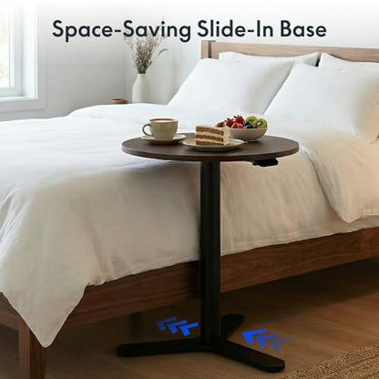 FLEXISPOT Adjustable Overbed Side Table & End Table for Bed & Sofa | Gas Lift Height, Space-Saving Base, Multi-Use Laptop,Snack & Work Table for Home, Apartment, Kids & Adults,Round Walnut Top
