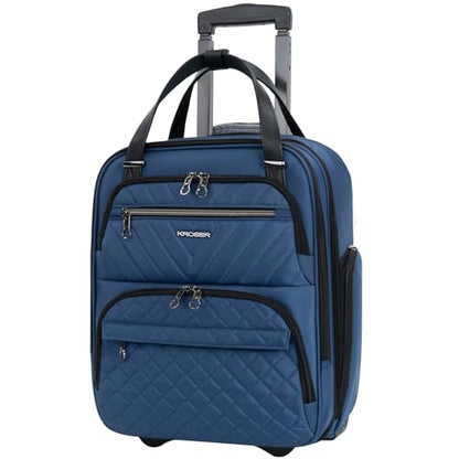 KROSER Carry On Underseat Multi-functional, 16-inch Underseater Lightweight Overnight Suitcase for Women, Haze Blue - color: Blue