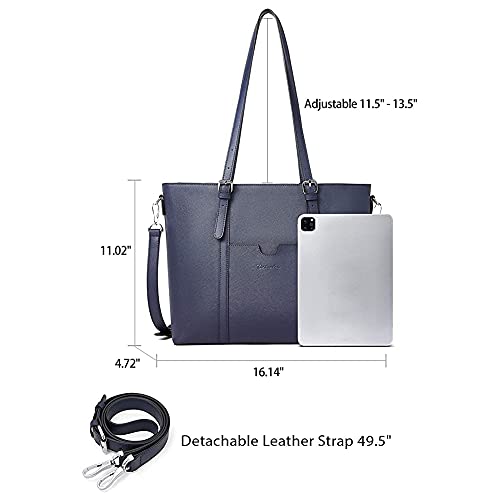 BOSTANTEN Genuine Leather Laptop Bag for Women 15.6'' Briefcase Tote Bags | Laptop Compartment, Structured, Professional, Detachable & Adjustable Shoulder Strap, Metal Feet, Work, Office, Business - color: J-cross Pattern Blue