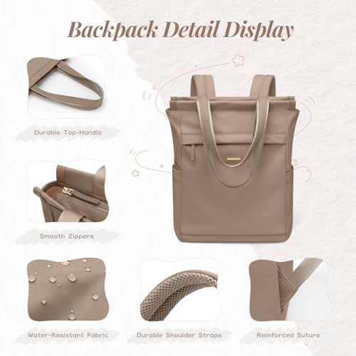 GOLF SUPAGS Convertible Laptop Backpack for Women Casual Daypack Notebook Tote Bag for Work College Travel Leisure (Champagne) - color: Champagne-n