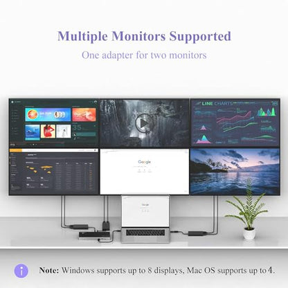 WAVLINK HDMI Splitter Extended Display for Dual Monitor, USB A or USB-C to Dual HDMI Adapter, Multi-Monitor Display 3 Separate Screens for Windows and macOS,4K30Hz,1080p@60Hz