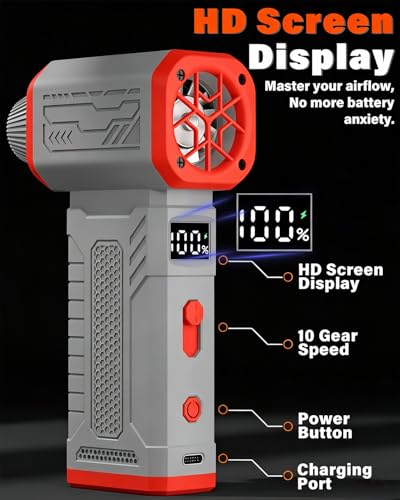 FT08 Compressed Air Duster, 1-10 Stepless Speed Adjustable | Powerful Electric Dust Blower with Display , 130000RPM Brushless Motor, Jet Fan for Keyboard PC Car Outdoor, Gray, 2-in-1 - color: Gray, 2-in-1