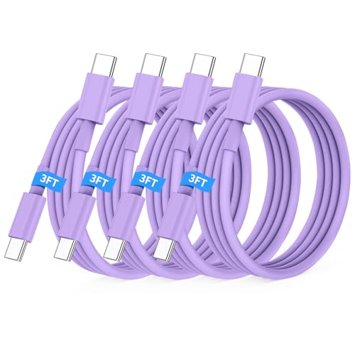 Essri USB C to USB C Cable 3FT for Apple iPhone 16 15 Charger Cord,4Pack 60W C to C Cable Fast Charging Wire for iPhone 16 15 Pro Plus Pro Max iPad Pro/Air MacBook Pro/Air,for Galaxy S24 S23 -Purple - color: Purple, size: 4Pack 3Feet 60W
