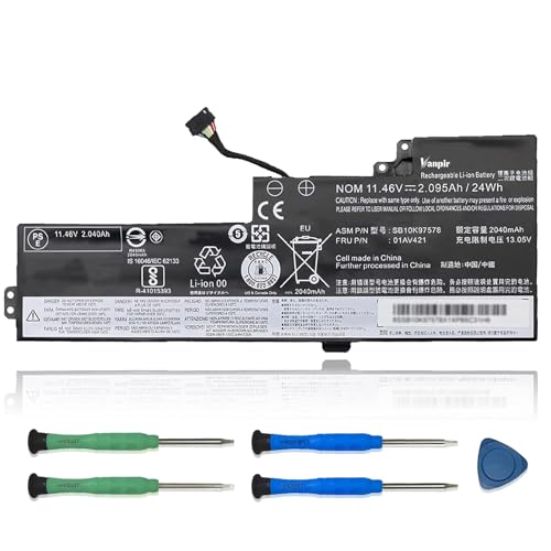 01AV421 T470 T480 Laptop Battery Replacement for Lenovo ThinkPad A475 A485 TP25 Series Notebook SB10K97578 01AV419 01AV420 01AV489 SB10K97576 SB10K97577 11.46V 24Wh 2095mAh 3-Cell - size: 9.80*3.58*0.33 inch 01AV421