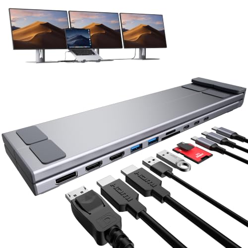 10 in 1 USB C Laptop Dock Stand 4K Triple Monitor with PD 100W | 2*HDMI+1*DisplayPort(up to 4K@60Hz), 2 USB A 3.0, 2 USB A 2.0, PD 100W, USB C 3.0+SD&TF for Mac Pro/Air/Dell/HP/Surface/Acer - style: M94 10 in 1(2 HDMI+DP)