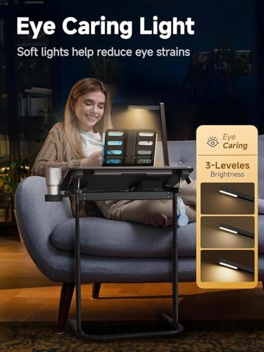 SAIJI XXL Extra Large TV Tray Table，Height & Tilt Adjustable Heavy Duty TV Trays for Eating, Working, Writing,Drawing, Recliner Table Couch Desk with LED Light, Cup Holder, Bookstand - size: X-Large