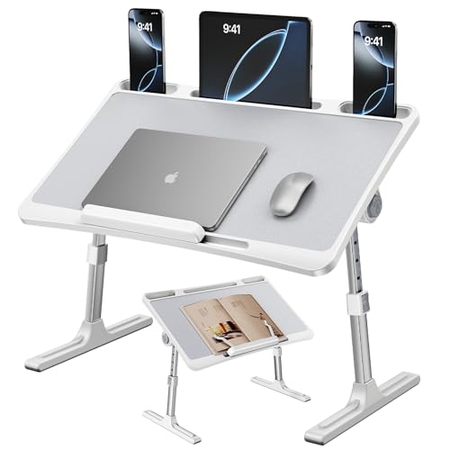 Laptop Desk for Bed,Adjustable Height Lap Desks Bed Tray,Portable Folding Couch Table with Bookstand,Car Rear Seat Sofa Floor Laptop Tray Stand for Adults Kids Eating Breakfast,Writing,Reading - size: Standard