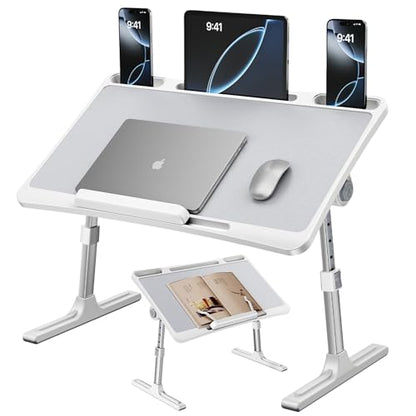 Laptop Desk for Bed,Adjustable Height Lap Desks Bed Tray,Portable Folding Couch Table with Bookstand,Car Rear Seat Sofa Floor Laptop Tray Stand for Adults Kids Eating Breakfast,Writing,Reading - size: Standard