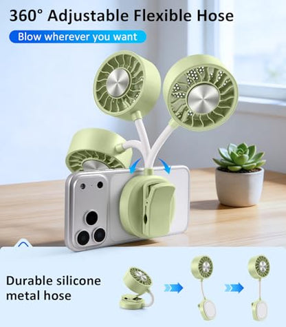 Magnetic Phone Fan with Ice Cooling, 3-in-1 Clip on Fan（Green） | Phone Stand, Rechargeable Mini Handheld Fan, 360° Flexible Gooseneck Portable Fan for Cruise Travel Desk Gym Makeup - color: grass green