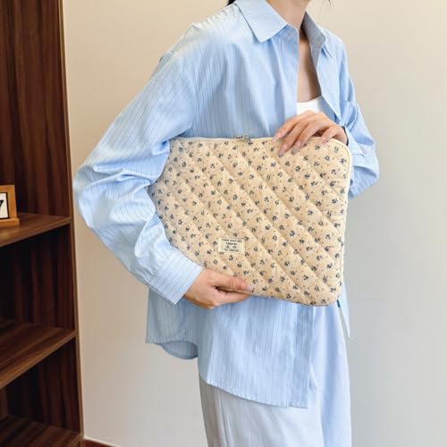 Cute Laptop Sleeve 13-15 inch Laptop Case Aesthetic Quilted Laptop Sleeve Computer Bag with Flower Printing for MacBook (A-Blue, 13inch) - color: A-blue, size: 13inch