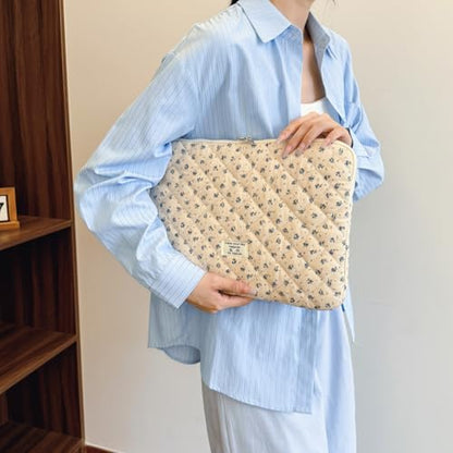 Cute Laptop Sleeve 13-15 inch Laptop Case Aesthetic Quilted Laptop Sleeve Computer Bag with Flower Printing for MacBook (A-Blue, 13inch) - color: A-blue, size: 13inch
