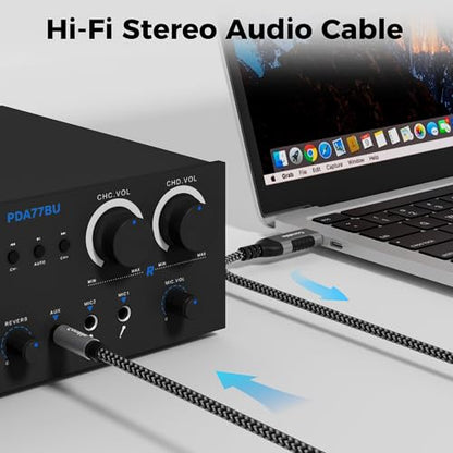 USB to 6.35mm TRS Stereo Audio Cable 15 FT, USB-A to 1/4" Audio Adapter Aux Jack Stereo Cord, Gold-Plated Connector, Nylon Braided Jacket, DAC Chip, for Laptop, Amplifier, Mixer, Home Theater, Speaker - size: 15FT