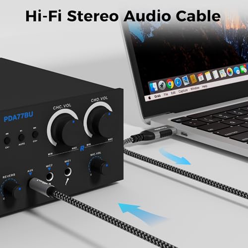 USB to 6.35mm TRS Stereo Audio Cable 25 FT, USB-A to 1/4" Audio Adapter Aux Jack Stereo Cord, Gold-Plated Connector, Nylon Braided Jacket, DAC Chip, for Laptop, Amplifier, Mixer, Home Theater, Speaker - size: 25FT