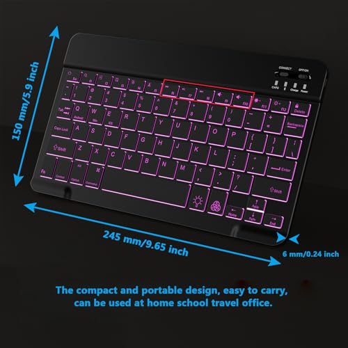 Backlit Bluetooth Keyboard Small Portable Wireless Keyboard Rechargeable Illuminated for Android Samsung Tablet Cell Phone Smartphone iPad A16 11th 10th Generation iPad Pro Air Mini iPhone (Black) - color: Black