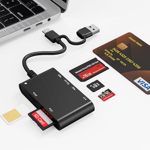 7 in 2 SIM Card Adapter, USB-C/USB-A Military CAC Smart Card Reader, SD/TF/SIM/PIV/M2/IC/ID/MS Pro Duo Memory Card Reader for iPhone 17 16 15/iPad/Windows/Mac/Linux