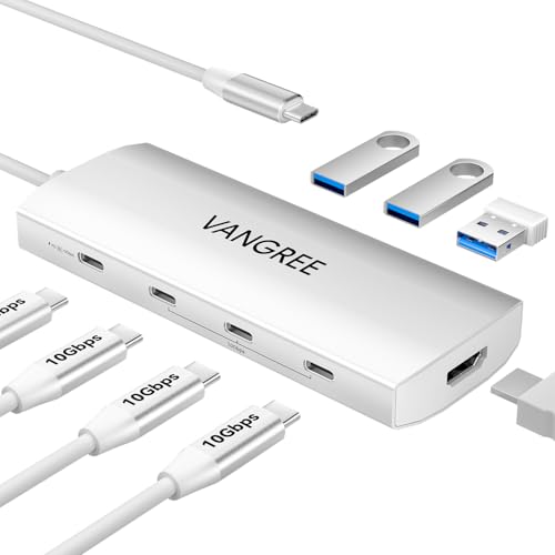 USB C Hub 8 in 1 Multiport Adapter, 3 USB 3.2 Gen 2 Ports with 10Gbps, 3 USB-A 3.0 5Gbps, 4K@60Hz HDMI, 100W PD, USBC Splitter for MacBook Pro, iPad Pro, Mac mini and More(Not Support USB-C Monitor) - color: Silver
