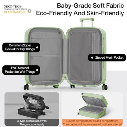 mixi Checked Luggage with Cup Phone Holder Hard Shell Rolling Travel Suitcase with Spinner Wheels,26 Inch Avocado Green - color: Avocado Green, size: 26-inch