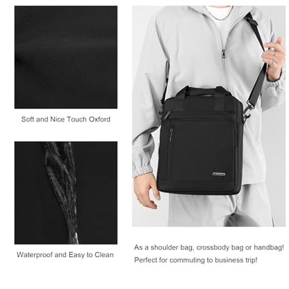 Men's 13-inch Laptop Messenger Bag Oxford Large Shoulder Bag Business Waterproof Casual Black Crossbody Bag for Work Travel Outdoor