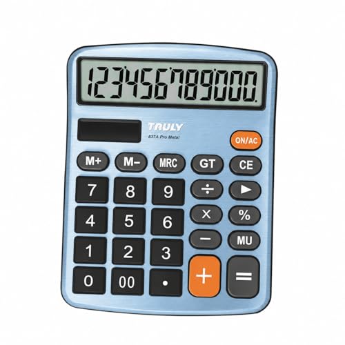 TRULY 12-Digit Desktop Calculator with Large Display, Big Buttons, Dual Power (Solar + Battery), Metal Finish, Ideal for Office, Home, School – 837A Pro Light Blue - color: Light Blue