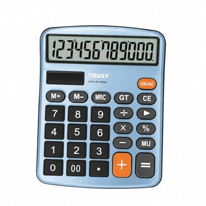 TRULY 12-Digit Desktop Calculator with Large Display, Big Buttons, Dual Power (Solar + Battery), Metal Finish, Ideal for Office, Home, School – 837A Pro Light Blue - color: Light Blue
