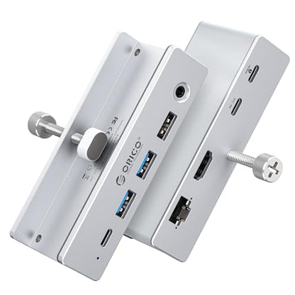ORICO Clip Docking Station, 8-in-1 Clamp USB C Hub with 4K@60Hz HDMI, 100W PD, Gigabit Ethernet, 4xUSB Port, AUX, 10Gbps Clamp Docking Station for Laptop, MacBook, PC (Adapter Not Included) - color: Silver