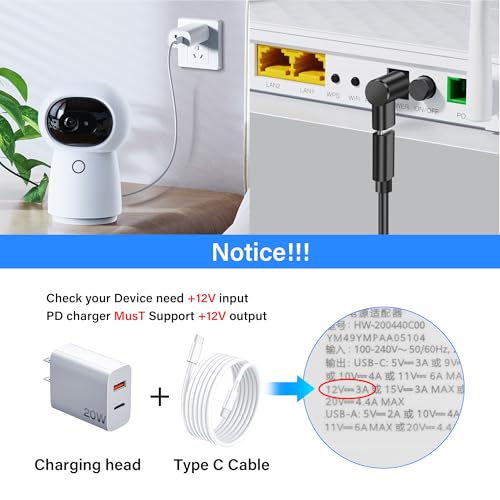 12V USB C to DC 5.5 x 2.1mm Converter,90 Degree DC 5.5 x 2.1mm Male to USB C Female PD Emulator Trigger Adapter,for Camera, Router，LED Light（4-Pack）