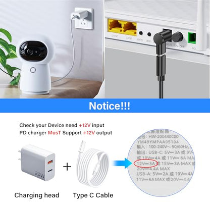 12V USB C to DC 5.5 x 2.1mm Converter,90 Degree DC 5.5 x 2.1mm Male to USB C Female PD Emulator Trigger Adapter,for Camera, Router，LED Light（4-Pack）