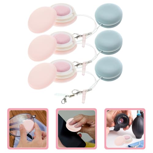GLEAVI Pouch Microfiber Cleaning Cloth - 6pcs Mini Phone Screen Wiper Macaron Shape - Portable Lens & Screen Cleaner Cloth Keychain Glasses Eyeglass Brush (Pink,Blue)