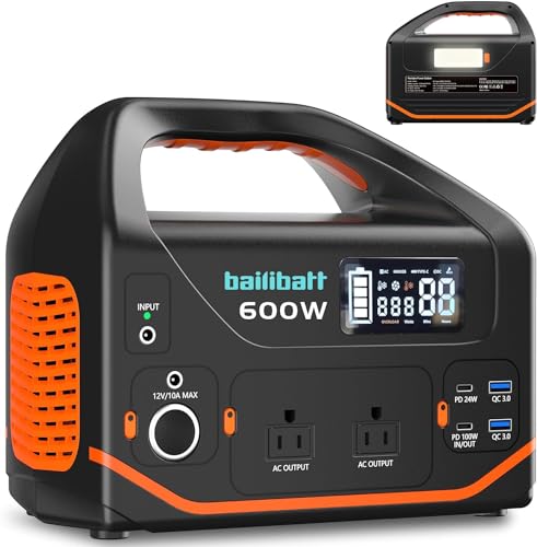 Portable Power Station 600W 293Wh Camping Lithium Battery, Portable Generator for Home Use Emergency Power Station Backup Travel Outdoor 100W PD & 110V Pure Sine Wave AC Outlet - color: Orange