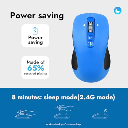 CITLLA Wireless Bluetooth Mouse (USB + BT1 + BT2), Full Size, 4-Way Scrolling, Multi-Device Silent Mouse for Computer, Laptop, iPad, MacBook (Blue) - color: Blue