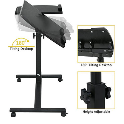 SUPER DEAL Overbed Angle & Height Adjustable Mobile Rolling Laptop Stand with Lockable Wheels Sofa/Bed Side Table Hospital Table Stand Cart
