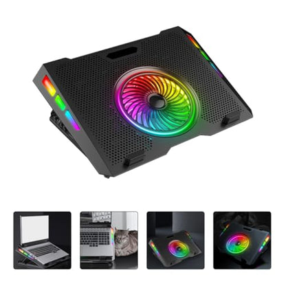 Alasum Foldable Laptop Cooling Pad with Low Noise Fans and RGB Lighting Effects Plastic and Iron Mesh Laptop Stand with Five Levels of Height Adjustment