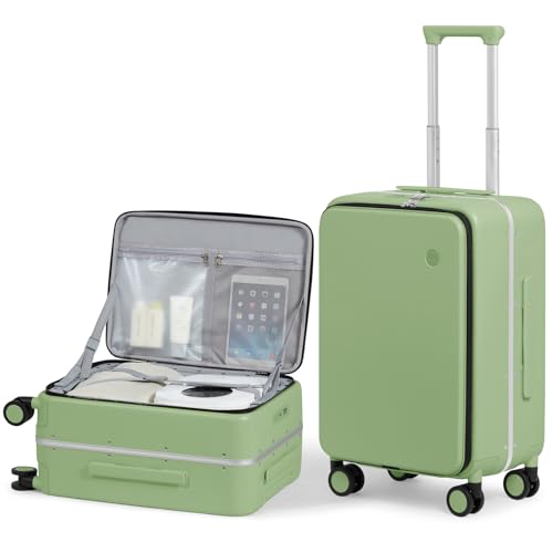 mixi 20 Inch Carry On Luggage 22x14x9 Airline Approved PC Hard Shell Suitcase Top Opening Aluminum Frame Travel Suitcases with Wheels, Avocado Green - color: Avocado Green, size: 20 Inch