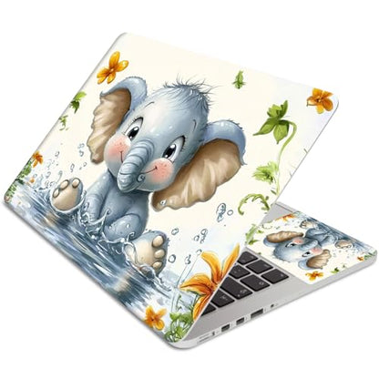 Laptop Skin Sticker 3-Piece Set,Baby Elephant | Trim-to-fit 3-piece vinyl set with one 15 x 10.6 in lid skin and two palm-rest decals for many 12-15.6 in laptops - color: Baby Elephant