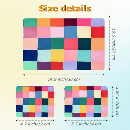 Universal Laptop Skin Sticker with 2 Wrist Pad Decals, 3-Piece Removable Vinyl Laptop Cover, Colorful Checkered Waterproof Anti-Scratch, Easy-Trim Fit for 13.3" 14" 15.6" Laptops - color: Colorful Checkered