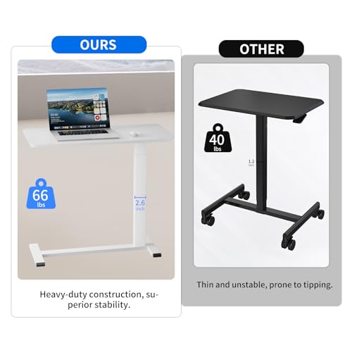 Ywin Medical Adjustable Overbed Bedside Table with Wheels, Rolling Standing Desk, Pneumatic Small Side Bed Table with Tray for Couch, Hospital, Home,Office Use (White) - color: White, size: 28''W X16''D