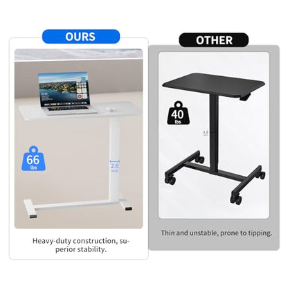Ywin Medical Adjustable Overbed Bedside Table with Wheels, Rolling Standing Desk, Pneumatic Small Side Bed Table with Tray for Couch, Hospital, Home,Office Use (White) - color: White, size: 28''W X16''D