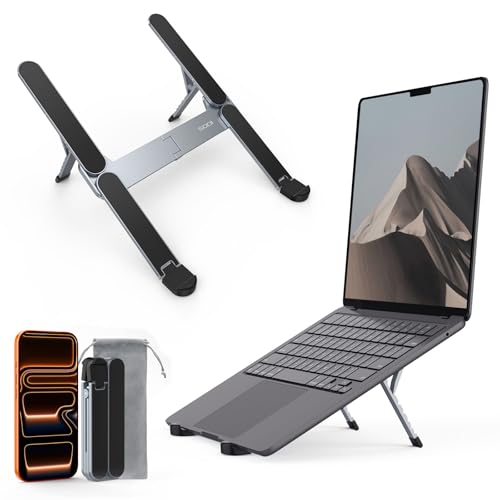 [Ultra Compact] Foldable & Portable Laptop Stand for Desk, Lightweight Tablet Stand for Business Travel, Library, Cafe, 6 Level Height Ergonomic Aluminum Computer Holder for 10-16" Laptops - color: Gray, size: Bi-Fold