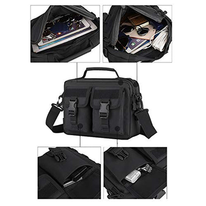 HUNTVP Tactical Messenger Bag Multifunction Nylon Shoulder Briefcase Handbags with USB Port - color: Black