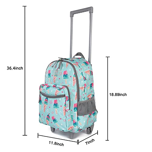 Tilami Rolling Backpack 18 inch Double Handle with Lunch Bag Wheeled Kids Backpack for Girls and Boys, Icecream Green - color: Icecream Green