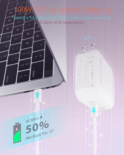 100W GaN USB C Charger Block, 4-Port Portable Fast Wall Charger with Foldable Plug & Travel Adapters, Fast Charging Station for iPhone 17/16/15 Pro Max/Plus, MacBook, ipad, Samsung, Laptop