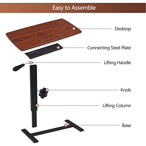 BeGyoku Overbed Table,Hospital Bed Table,Pneumatic Bedside Table Adjustable Over the Bed with Hidden Wheels&USB,Mobile Laptop Cart&Rolling Tray Table Hospital Home Use-Walnut - color: Walnut-32" L X 16" W