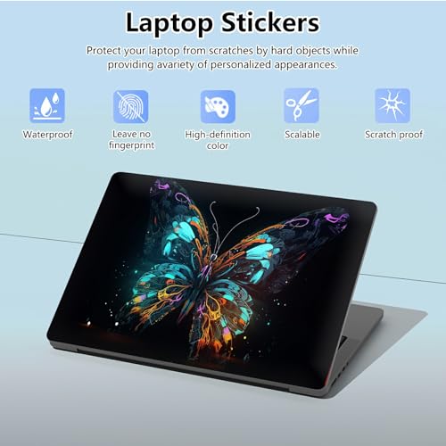 Universal Laptop Skin Sticker with 2 Wrist Pad Skins, Waterproof Scratch Resistant Vinyl Laptop Cover Decal, Cut to Fit for 11–15.6 Inch MacBook HP Dell Lenovo, Art Color Butterfly - color: Art Color Butterfly