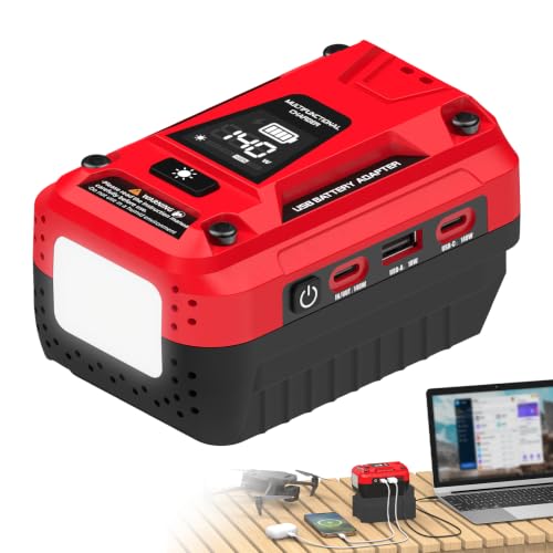 140W USB Battery Charger Adapter Compatible with Craftsman 20V Battery | PD 3.1 Fast Charging with Dual USB-C, 18W USB-A, Portable Phone Charger with 700LM LED Work Light and LED Screen Display - color: Deep Red